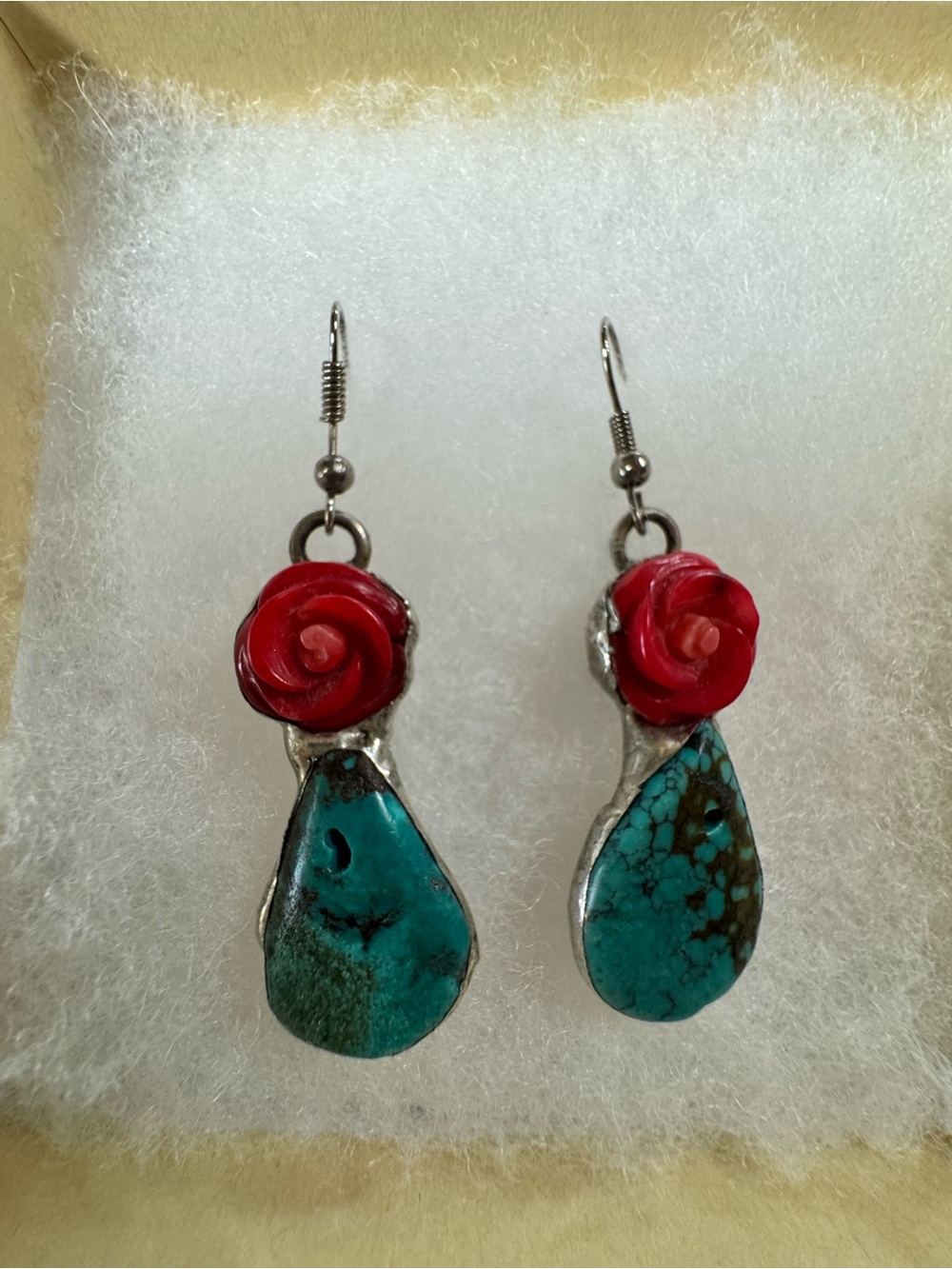 Handcrafted by Harley & Maude’s Red Rose & Turquoise Drop Earrings